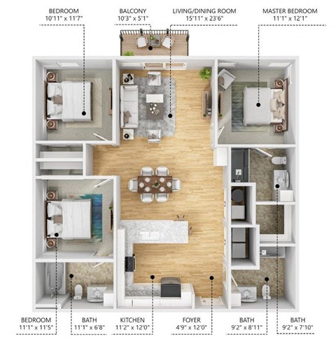 C3 Floor Plan at Level, Des Moines, 50309  